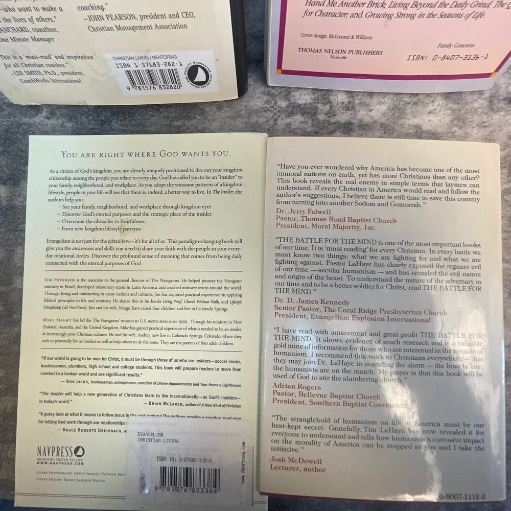 Christian Life & Parenting Book Lot Swindoll Battle For The Mind Tim LaHaye 4pk